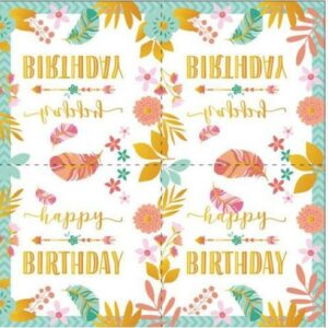 SERVIETTE HAPPY BIRTHDAY FLOWEWRS 33X33CM