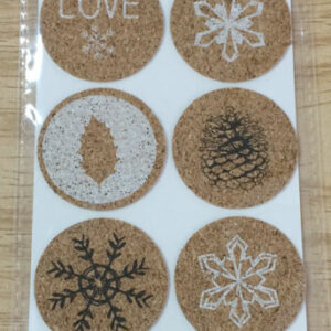 CORK ROUND STICKER CHRISTMAS 8PCS/CARD/