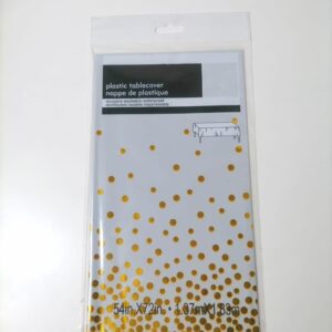 PLASTIC TABLE COVER  GOLD DOTS C