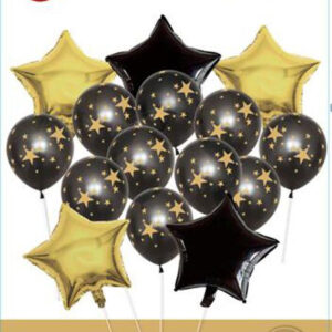 FOIL BALLOON 15PCS BQ GOLD/BLACK STARS