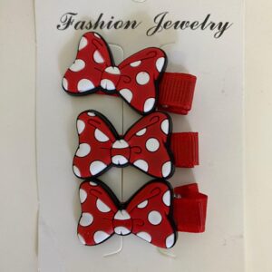HAIRCLIP RED BOW WHITE DOTS 3PCS/PACK