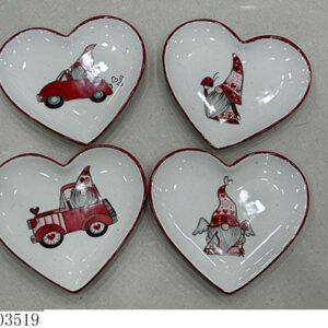 X'MAS CERAMIC PLATE HEART SANTA CAR 13CM
