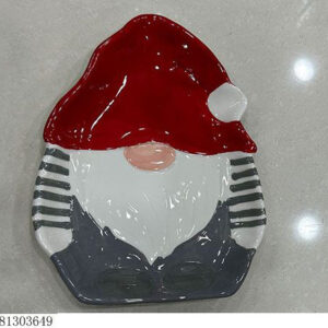 X'MAS CERAMIC PLATE SANTA GREY+RED 19X24