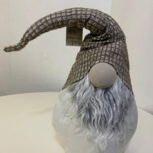 SANTA GNOME SILVER+KHAKI HAT 23X19X65CM