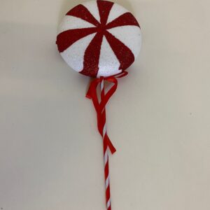 X'MAS DECO ROUND CADYCANE ON STICK 14X40