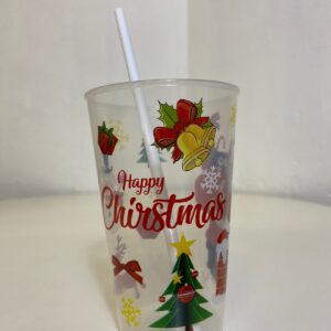 PLASTIC SIPPY CUP SANTA WITH STRAW 450ML