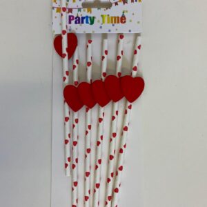 PARTY PAPER STRAWS HEARTS L19.5CM 6PC/PK