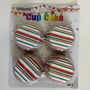 CUPCAKE HOLDER RED GRN WHITE STRIPE 100P