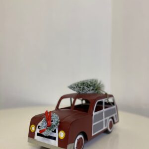 X'MAS METAL STEEL CAR RED WITH TREE 32CM