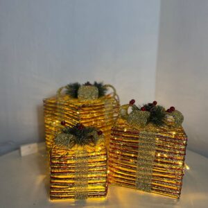 X'MAS DECO GIFT BOX RIBBON RED&GOLD 3PCS