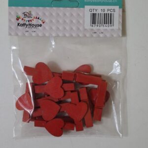 WOODEN CLIP HEART RED 3.5CM 10PC/PK