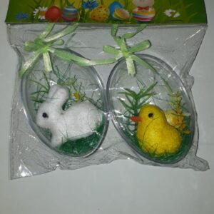 EASTER DECO IN EGG RABBIT+CHICKS/PACK