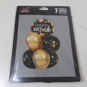 BALLOON LATEX+FOIL HBD BLK&GOLD 7PC/PK