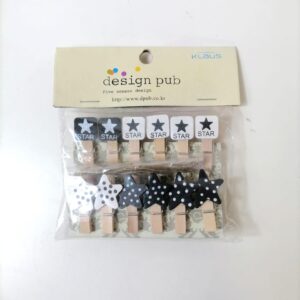 WOODEN CLIP STARS/DOTS 12PCS/PACK