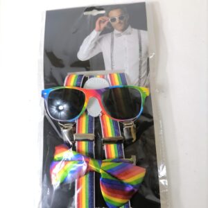 PARTY SET SUSPENDER+GASS+BOWTIE RAINBOW