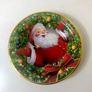 PLASTIC PLATE XMAS ROUND GOLDE EDGE D22C