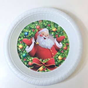 PLASTIC PLATE DEEP XMAS WHITE&RED 33.5CM