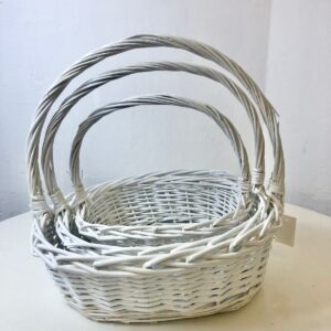 BASKET SET WICKER HAMER WHITE ROUND 3PCS