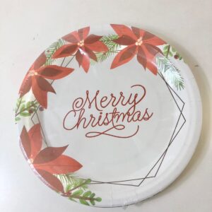 PARTY PAPER PLATE XMAS POISENTA 23CM 10P