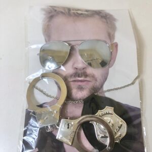 POLICE ACCES. SET GLASS+HANDCUFFS+BADGE/