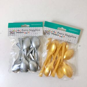 PLASTIC CUTLERY SPOON GOL/SIL 9.5CM 12PC