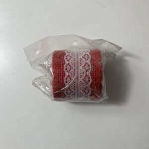 RIBBON HESSIAN RED+LACE 2Mx5CM/EACH