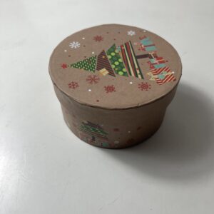GIFT BOX ROUND BROWN XMAS THEME 10.8x2.5