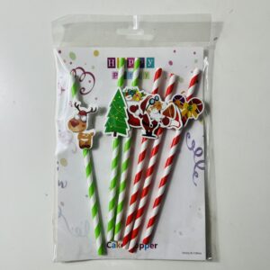CAKE TOPPER STRAWS XMAS THEME 6PC/PK