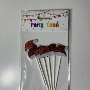 CAKE TOPPER XMAS HAT GLITTERISH 6PC/PK