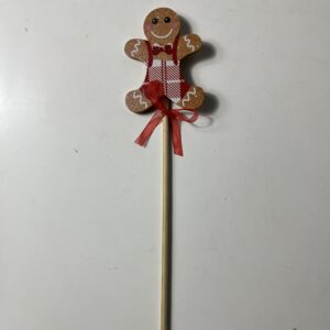 X’MAS DECO WOODEN GINGER MAN ON STICK L2