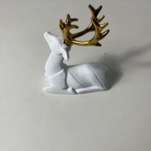 XMAS DECO RESIN DEER WHITE &GOLD2PC/SET