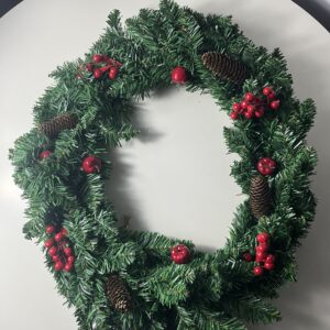 CHRISTMAS WREATH CONE+CHERRY D60CM/EACH