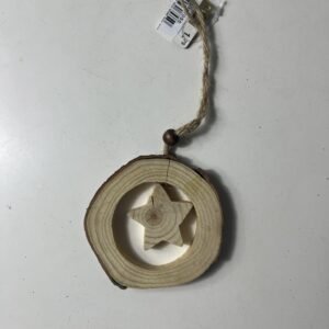 HANGING DECO ROUND WOOD WITH STAR 7CM/EA