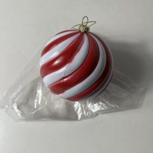 XMAS DECO BALL HANGING RED&WHITE STRIPE