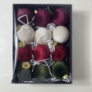 XMAS DECO BAUBLES GRN+RED+WHT 6CM 12PC