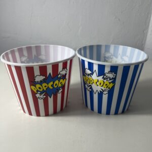 PLASTIC POPCORN BUCKET RED&WHT ROUND 14X